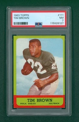 Tarjeta de fútbol americano 1963 Topps - #111 Tim Brown RC impresión corta, PSA 7 casi nuevo Foto 1 de 2
