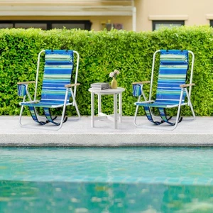 2 Pack Folding Beach Chair for Adult 4 Position Portable Backpack W/Headrest UK - Picture 1 of 8