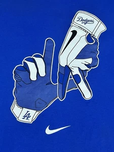 NIKE Los Angeles Dodgers LA Sign RARE! Tee Shirt 2XL XXL Gloves Blue 2020 - Picture 1 of 7