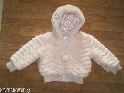 GIRLS SIZE MEDIUM~PINK HOODED REVERSIBLE FAUX FUR/SATIN WINTER COAT~JACKET~EUC - Image 1 of 4