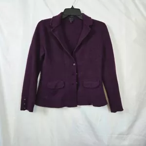 Talbots Women's Dark Purple 100% Merino Wool Enamel Buttons Career Blazer Large - Picture 1 of 9