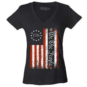 We the People 1776 American Flag Women's V-Neck T-shirt 4th of July Tee - Picture 1 of 6