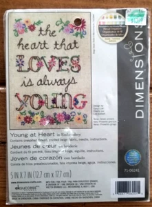 Dimensions Embroidery Kit Craft the heart that LOVES is always YOUNG Floral 5x7" - Picture 1 of 4
