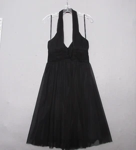 Calvin Klein Dress 10 Black Halter Mesh Ruche Cocktail Party Y2K Whimsigoth - Picture 1 of 14