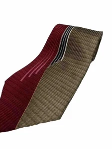 Martin Wong Collection Men’s Tie 100% Silk Hand Made In Korea Maroon/Gold/Blue - Picture 1 of 4