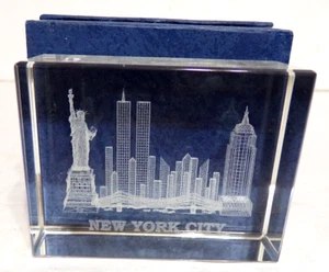 New York City Twin Towers Lady Liberty 3D Laser Etched Glass Paperweight In Box - Picture 1 of 5