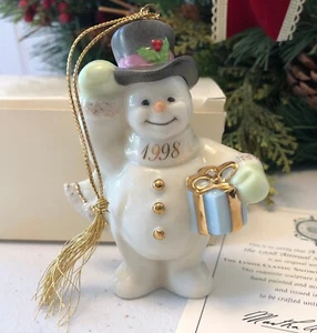vtg 1998 LENOX Porcelain Snowman Ornament 3.75" Its A Frosty Morning 24k Trim - Picture 1 of 12