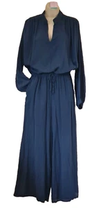 Italian cotton Lagenlook Top and wide leg Trousers suit Navy One Size UK 10-14 - Picture 1 of 19