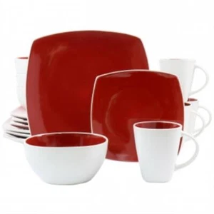 Gibson Elite Soho Lounge 16 Piece Stoneware Dinnerware Set In Red - Picture 1 of 1