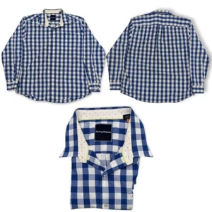 Tommy Bahama Camicia Uomo XL Manica Lunga Bottoni Blu Bianco Plaid Euc - Foto 1 di 4