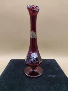 Vintage Fenton handbemalte rubinrote Knospe Vase mit Aufkleber gebraucht (S. Walsh) Liebe - Bild 1 von 8