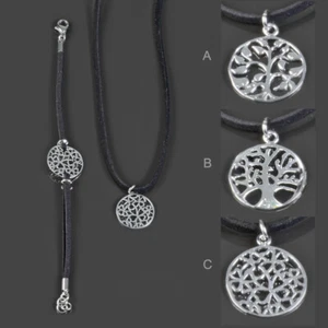 Armband Halskette Anhänger versilbert Lederarmband Leder Kette Set Geschenk LB43 - Picture 1 of 1