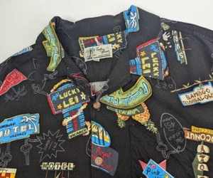 Toes To The Nose Hotels & Motels Hawaiian Black Shirt Men's Size 2XL Rayon - Picture 1 of 13