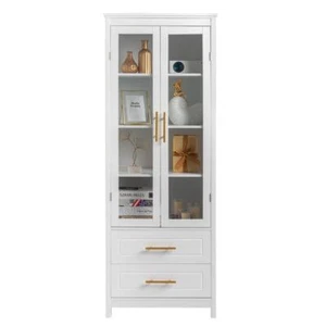 Freestanding Kitchen Pantry Cabinet Showcase w/ Glass Doors Adjustable Shelves - Picture 1 of 11