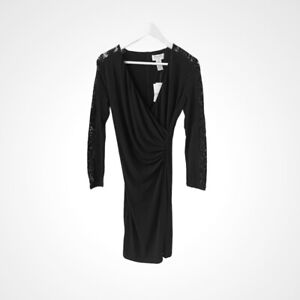 New Carmen Marc Valve Black Long Sleeve Surplice Dress Sz 6 Petite V-neck $118