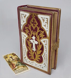 Antiguo libro de oraciones libro devocional terciopelo encuadernación corte dorado cierre palmera - Imagen 1 de 9