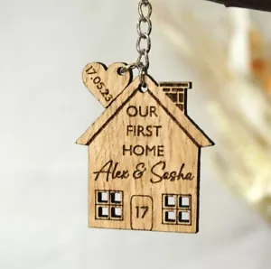2 x Personalised Keyrings Our First Home New Home Gift House Warming His Hers - Picture 1 of 5