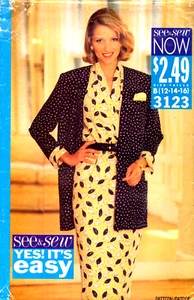 Chaqueta-Vestido y Hanky See & Sew 3123-Misses ~ Ajuste muy suelto ~ 12-16 - Imagen 1 de 5