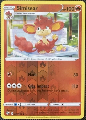 Simisear 027/189 Swsh03: Darkness Ablaze Reverse Holo - Pokémon Card - Image 1 of 2