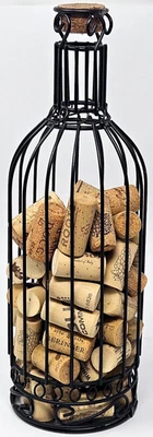 Black Metal Wire Wine Bottle Shaped Cork Storage Cage Holder with Corks 13 3/8"T — 第 1/4 张图片
