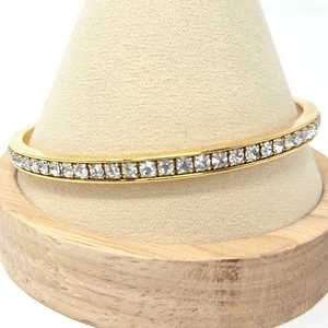 Gold Tone Bangle Bracelet with Clear Rhinestones Classic Elegant Jewelry - Picture 1 of 9