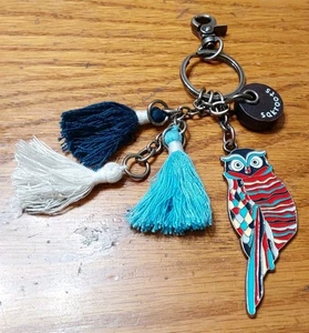 Sakroots Keychain Hang Tag Bag Metal Charm Owl Wooden Identifier Tassels - Picture 1 of 3