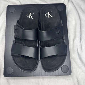 Calvin Klein Telon Slip On Slides Sandals Men’s Size 9 Black Logo Nwob - Picture 1 of 6