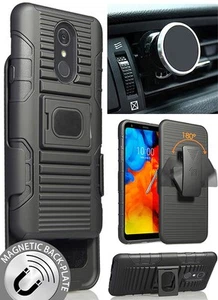 Black Grip Case + Belt Clip Holster + Magnetic Car Mount for LG Stylo 4 Q Stylus - Picture 1 of 11