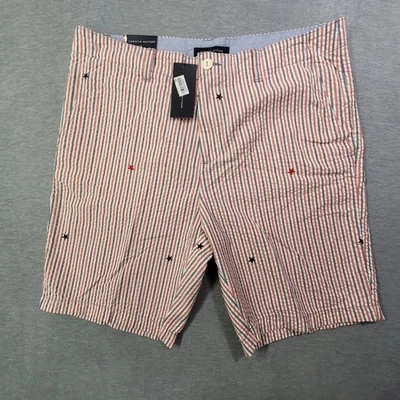 Tommy Hilfiger Shorts Men 34 Red Blue Stripe Stars Seersucker 9" Patriotic NWT - Image 1 of 4