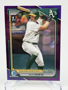2024 Bowman Draft Chrome - NICK KURTZ - Purple Refractor /250 - 1ST BOWMAN - A's - Picture 1 of 9