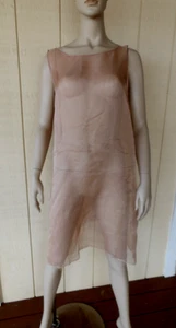 Vestido Eileen Fisher Desnudo Seda Lavada Organza Cuello Barco Capas Transparentes L Nuevo sin Etiquetas - Imagen 1 de 9