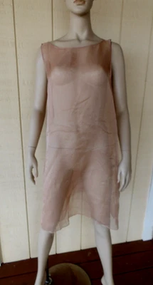 Eileen Fisher Nude Washed Silk Organza Bateau Neck Sheer Layering Dress L NWOT - Image 1 of 4