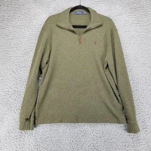 Polo Ralph Lauren Shirt Mens Large Olive Green 1/4 Zip Long Sleeve Polo - Picture 1 of 10