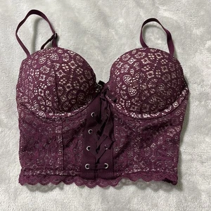 Victoria’s Secret 32C gepolstertes Halb Longline Bustier Korsett Spitze Push Up burgund - Bild 1 von 8