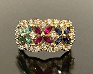 14K Solid Yellow Gold Diamonique DQ CZ Jewels of India Ring Band Size 8.5 - Picture 1 of 6