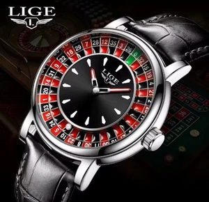 Roulette Wheel Watch High Quality LIGE Quartz Luxury Leather Waterproof Men's Gi - Picture 1 of 8