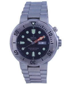 Ratio FreeDiver Black Dial Quartz 1050MD93-02V-BLK 1000M Men's Watch - Foto 1 di 7