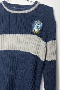 Harry Potter Sweater Men's Medium Slim Ravenclaw Blue Gray Striped Acrylic Top - Picture 1 of 11