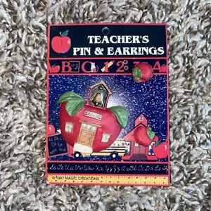 Magic Creations Teachers Earrings Pin And Apple Back To School Gift Vintage NEW - Picture 1 of 2