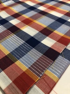 Plaid Fabric 3.4 Yards x 44" W Red, White, Blue, Yellow, w/ Silver Thread Lines - Picture 1 of 9