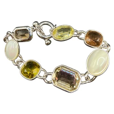 Pulsera de cristal de madreperla y topacio facetado caqui firmada por Swarovski rodio Foto 1 de 4