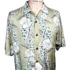 Tommy Bahama 100% Silk Sage Green Floral Print Short Sleeve Button Up Shirt Lg