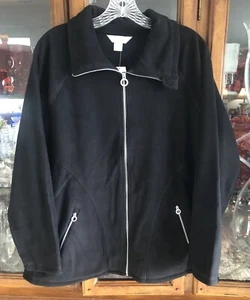 CJ Banks 1X Plus Black Polyester Fleece Jacket Full Zip Super Soft NWT - Picture 1 of 11