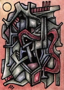 ACEO - ORIGINAL ARTWORK - Abstract Outsider Art Ink Watercolor - MOONLIT DANCE - Picture 1 of 4