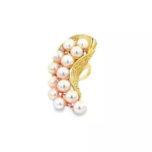 Akoya Pearl Diamond 18k Yellow Gold Textured Cocktail Ring - Picture 1 of 4