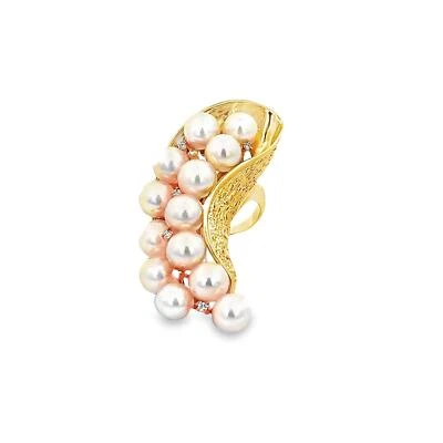 Akoya Pearl Diamond 18k Yellow Gold Textured Cocktail Ring - Image 1 of 4
