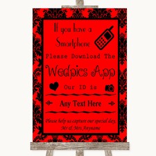 Wedding Sign Poster Print Red Damask Wedpics App Photos
