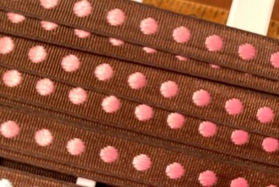 复古波点双面人造丝 3/8 英寸丝带 1 码 美国制造 — 第 1/2 张图片