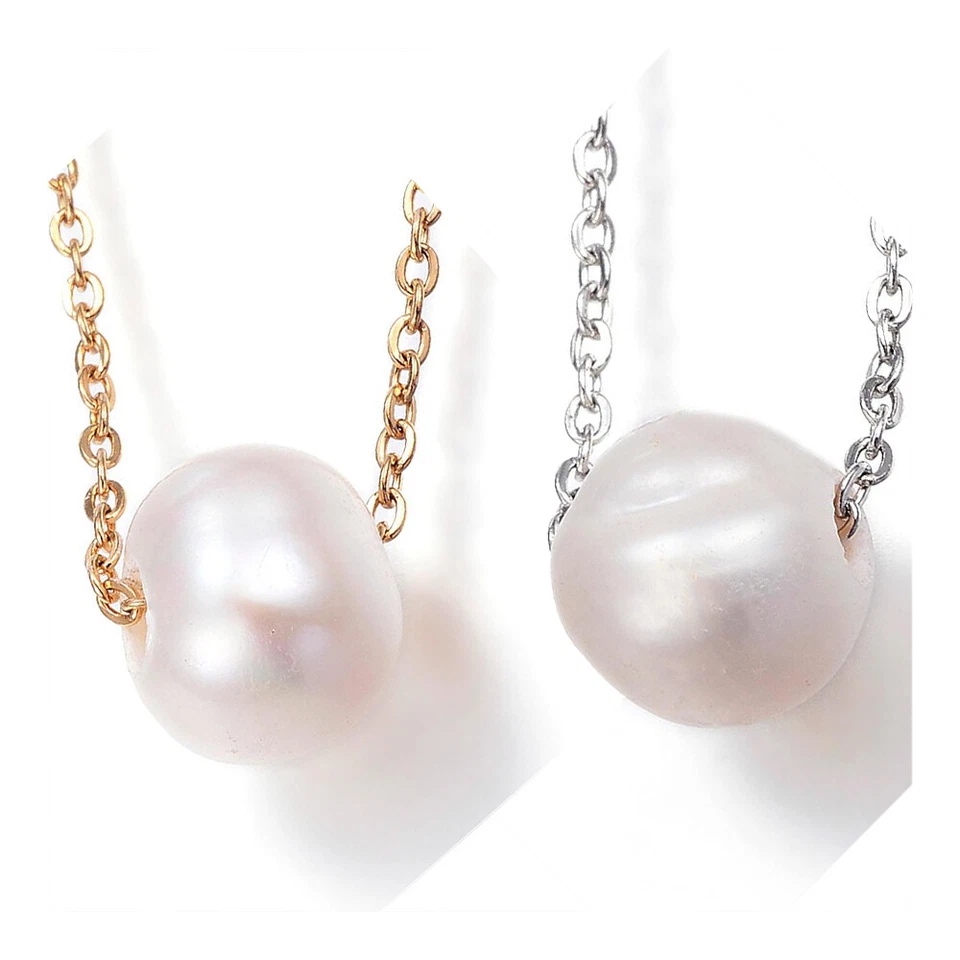 304 Stainless Steel Pendant Necklace Freshwater Pearl Bead Lobster Gold 17" A262 - Image 1 of 1