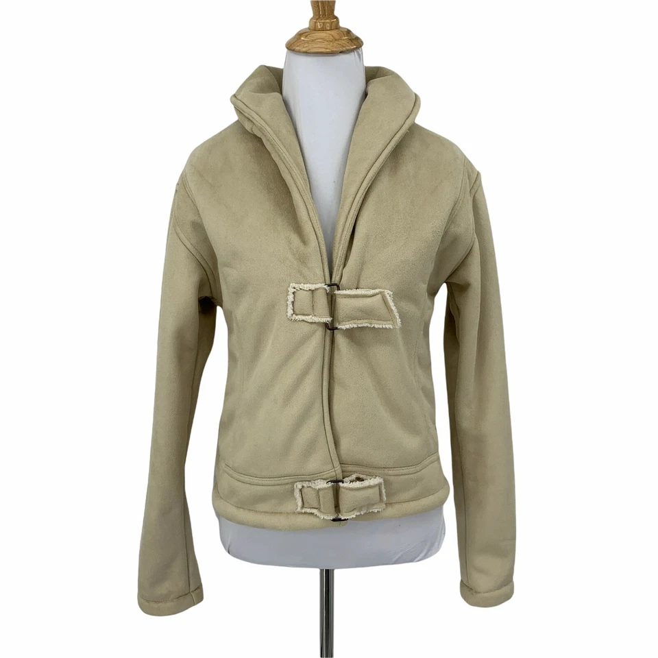Chaqueta acolchada de gamuza sintética recta talla S beige cremallera completa forro polar grueso Foto 1 de 4